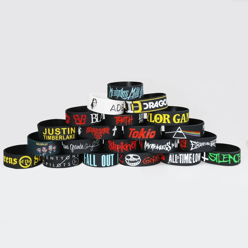 50 шт./лот рок браслеты силиконовые широкого размера панк и жесткие металлические