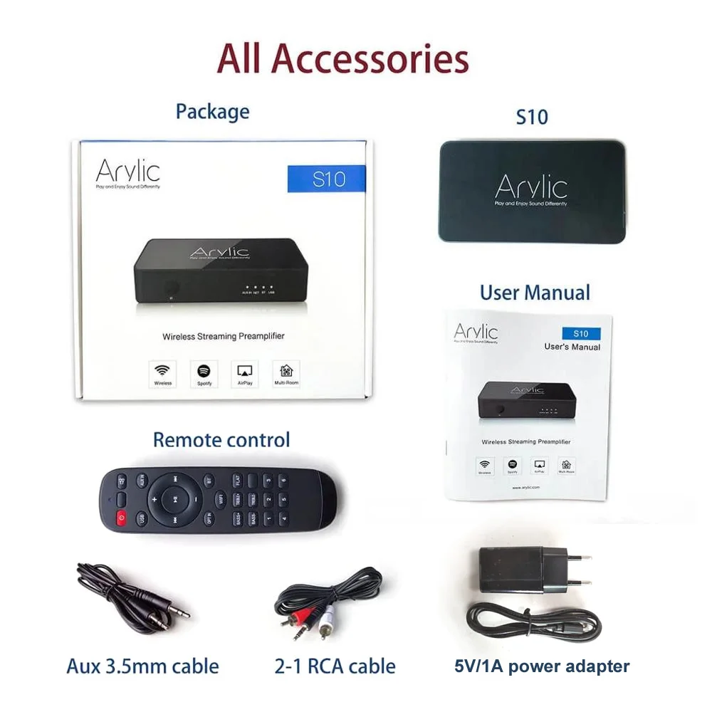Адаптер Arylic S10 с Wi Fi и Bluetooth 5 0 Hi стереоаудиоприемник Spotify Airplay DLNA Интернет радио