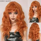 Женские длинные волнистые синтетические парики henmargu, красные, коричневые, медные Имбирные парики с челкой, термостойкие парики для косплея