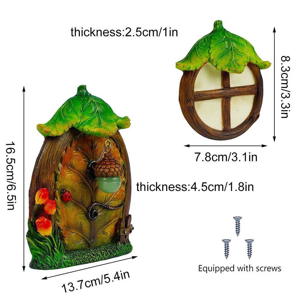 

Miniature Window Door Fairy Gnome Mystical Garden Mini Kit with Leaf Shape Micro Landscape Decoration for Tree Gnome Home
