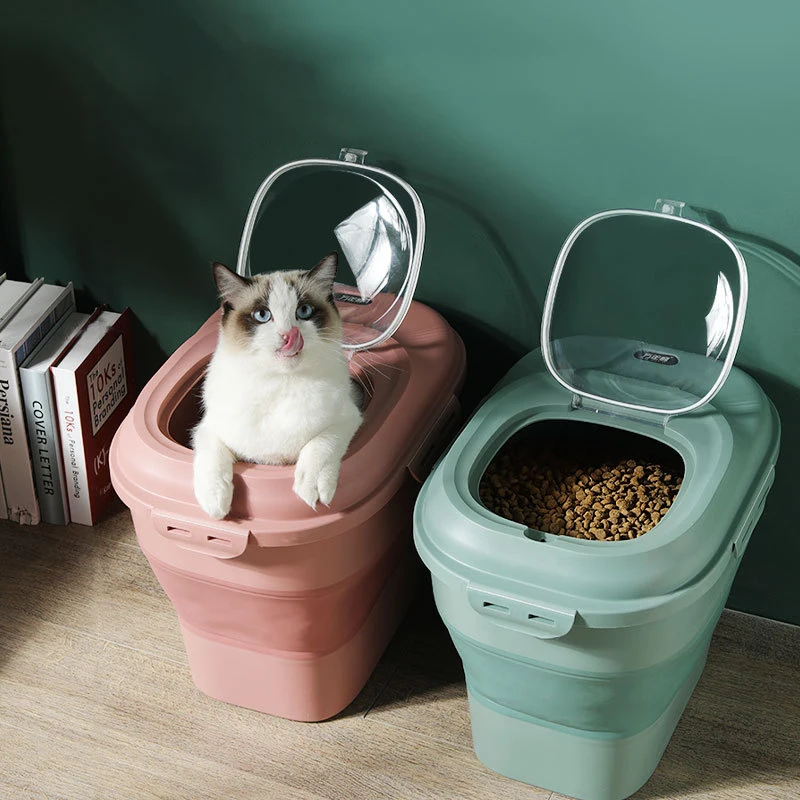 

Foldable Food Storage Bucket Large-Capacity Plastic Cat Food Dog Food Moisture-Proof Anti-Oxidation Sealed Fresh-Keeping Box