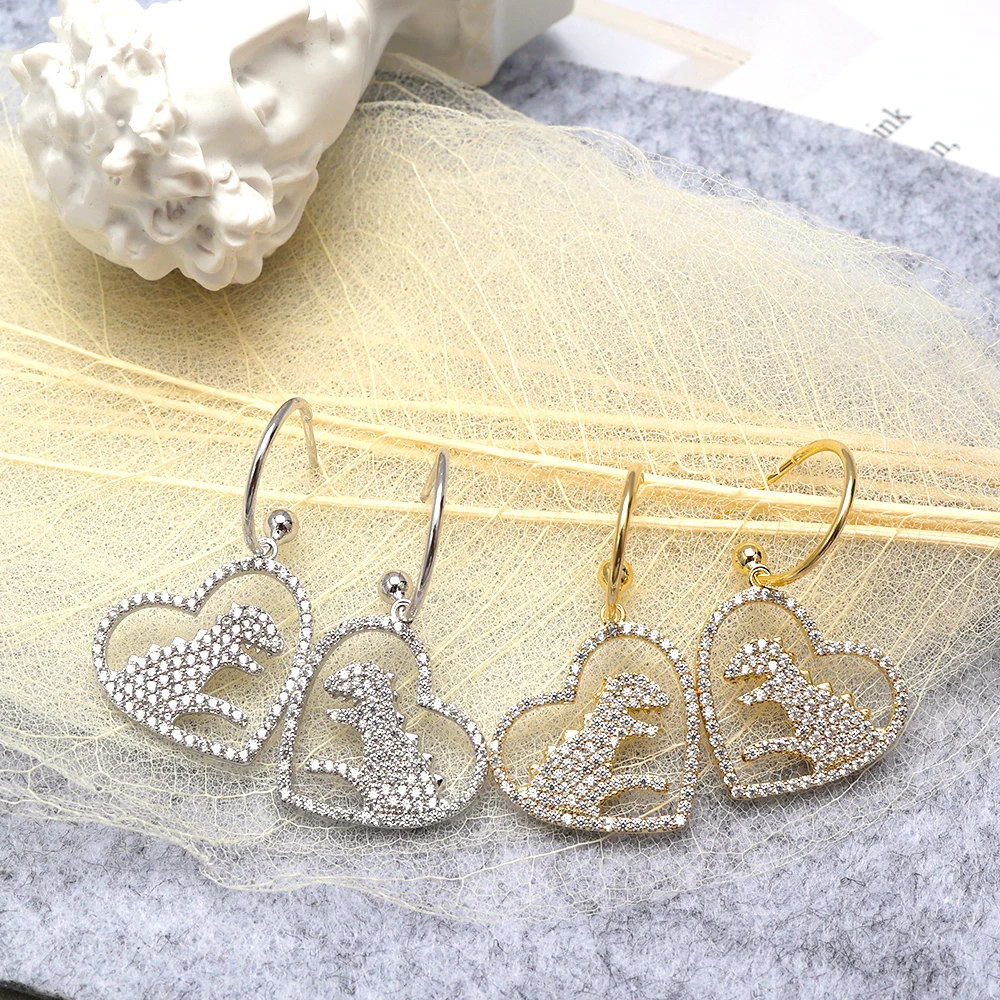 Женские серьги-подвески в вечерние динозавра, с фианитом