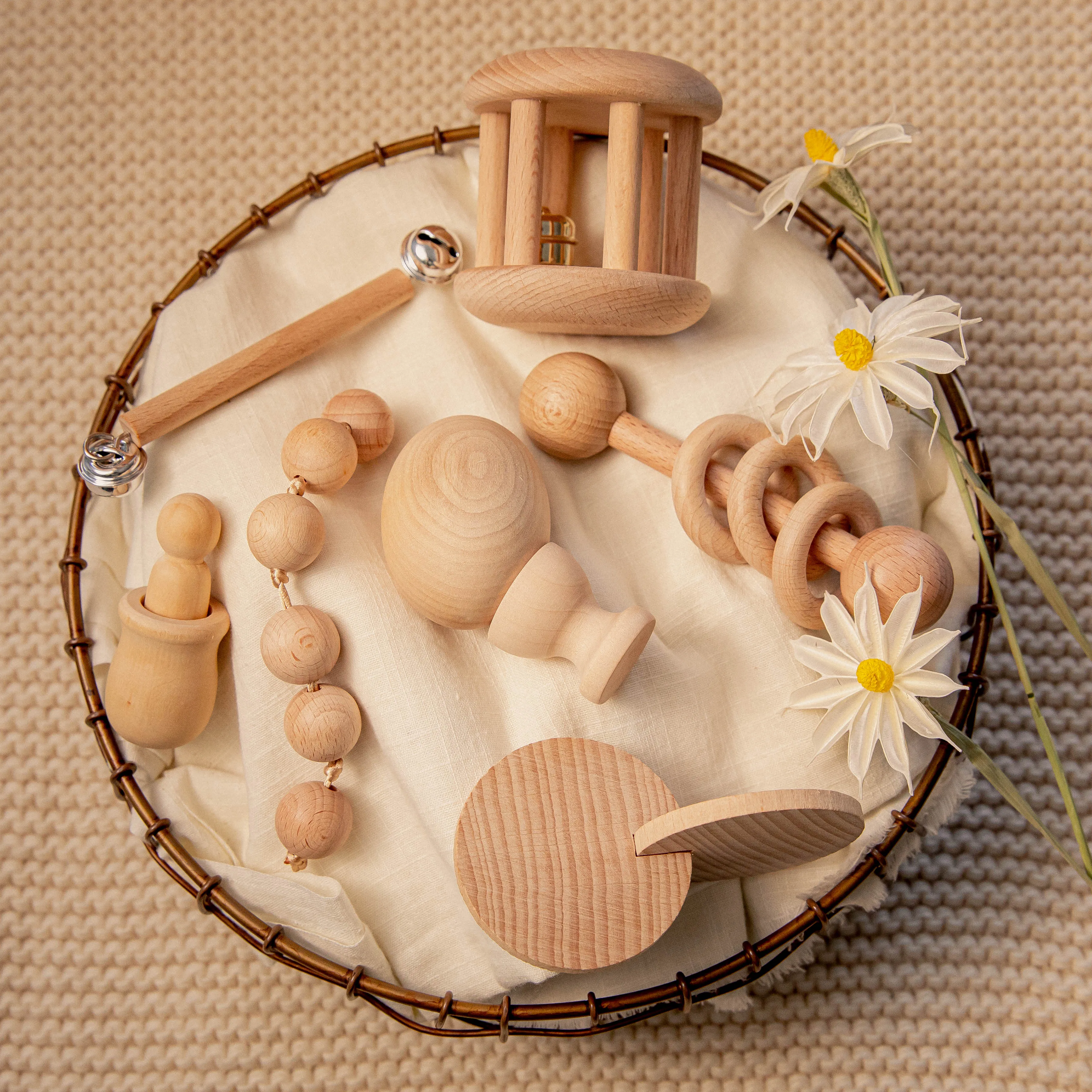 Juego de juguetes de madera Montessori para beb&eacute;, juego de sonajero, pulseras de Educaci&oacute;n Temprana, mordedor de haya, regalo de lactancia para reci&eacute;n nacido, 5/7 Uds.-1