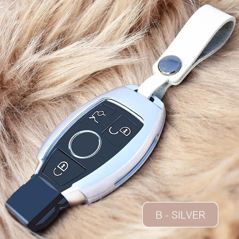 B - Silver Алюминиевый чехол для ключей, зеркальная крышка, брелок, корпус, держатель, брелок для Mercedes Benz A B R G Class GLK gla W204 W251 W463 W176 - Название цвета: B - Silver