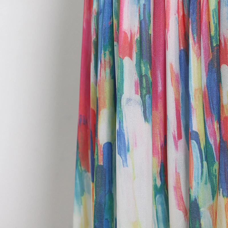 

GALCAUR Print Women's Dress Lapel Collar Lantern Long Sleeve Colorful Casual Loose Ankle Length Summer Dresses Female 2021 Tide