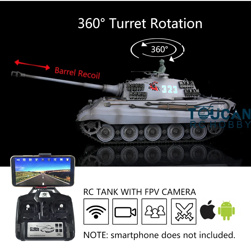 

1/16 HENG длинный серый FPV 7,0 индивидуальный King Tiger RC Tank 3888A отдача ствола