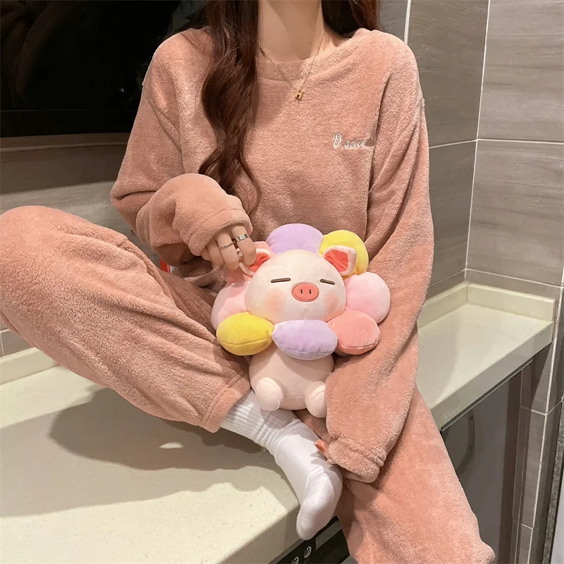 

Новинка Зима 2021, брюки с длинным рукавом из кораллового бархата, женский теплый плюшевый полосатый теплый костюм