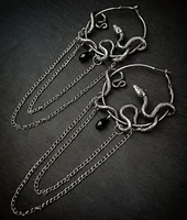 snake earrings with black drop crystals serpent earrings gothic earrings gothic viking earringsstatement earrings