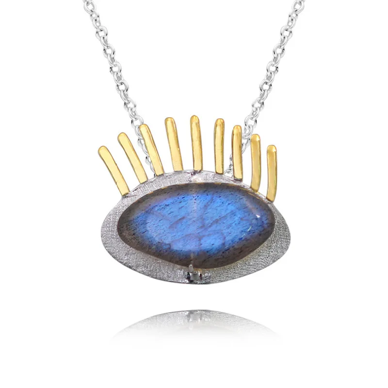 

Eye Necklace 925 Sterling Silver Chain for Women Personalized Labradorite Pendant Dainty Fine Jewelry