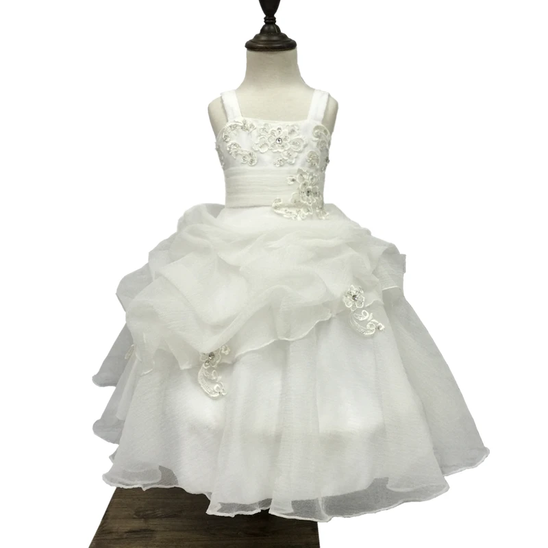Popular White First Communion Dress With Bustle Lace Appliques Ivory Flower Girl Dresses Christening Kids Ball Gowns For Girls |