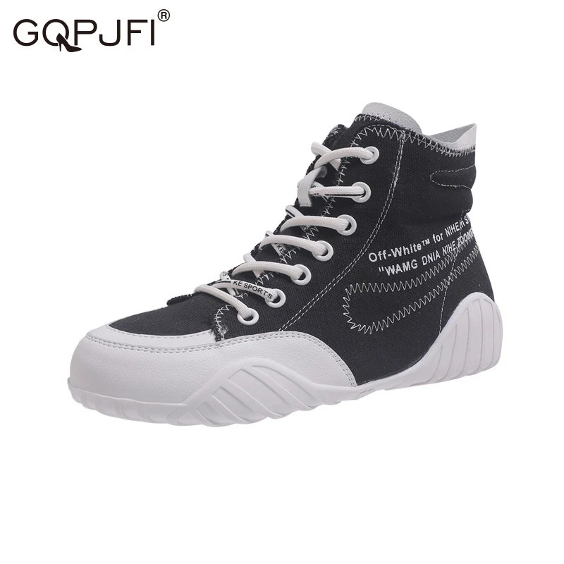 

GQPJFI Spring And Fall Women's Boots Black Canvas Casual Breathable Women's Shoe Vulcanization Flat Shoe High Gang Martin Boots