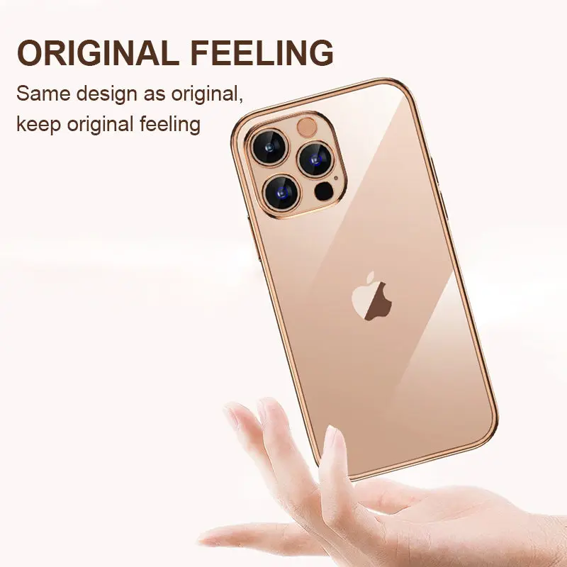 Luxury Plating Transparent Soft Silicone Case for iPhone 13 11 12 14 Pro Max Mini XR X XS SE2020 8 7 Plus Shockproof Clear Cover