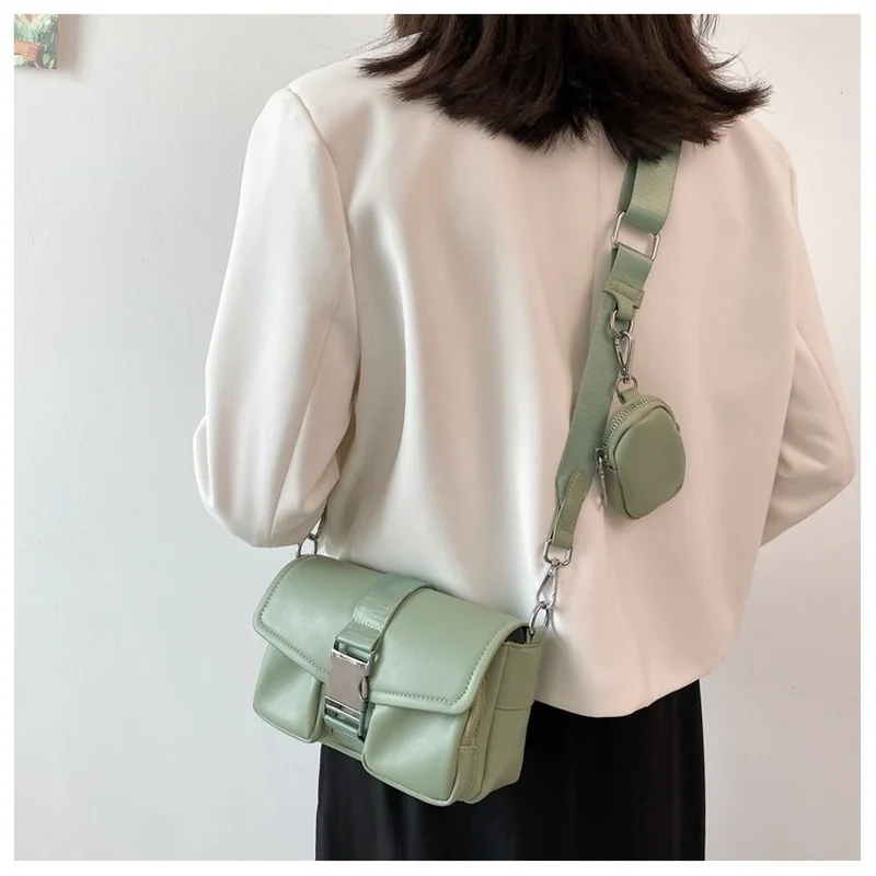 

Double Pocket Large Capacity Shoulder Bags For Women Textured Trend Brand Handbag Wide Shoulder Straps Crossbody Bag For Ladies
