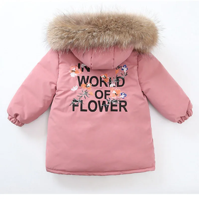 Зимняя куртка для девочек детское длинное пальто теплая парка с большим меховым