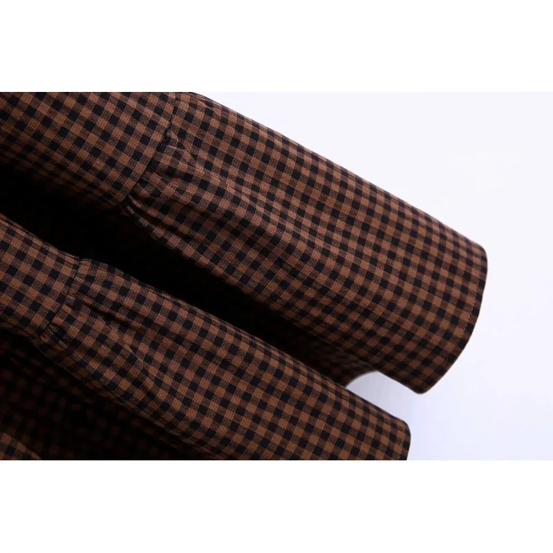 

Vintage Chic Buttons Plaid Loose Mini Dress Women Fashion Wrist Sleeve Lapel Collar Dresses Female Chic Vestidos