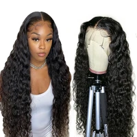30 inch water wave lace closure wig transparent 13x4 lace frontal human hair wigs for black women peruvian curly lace front wig