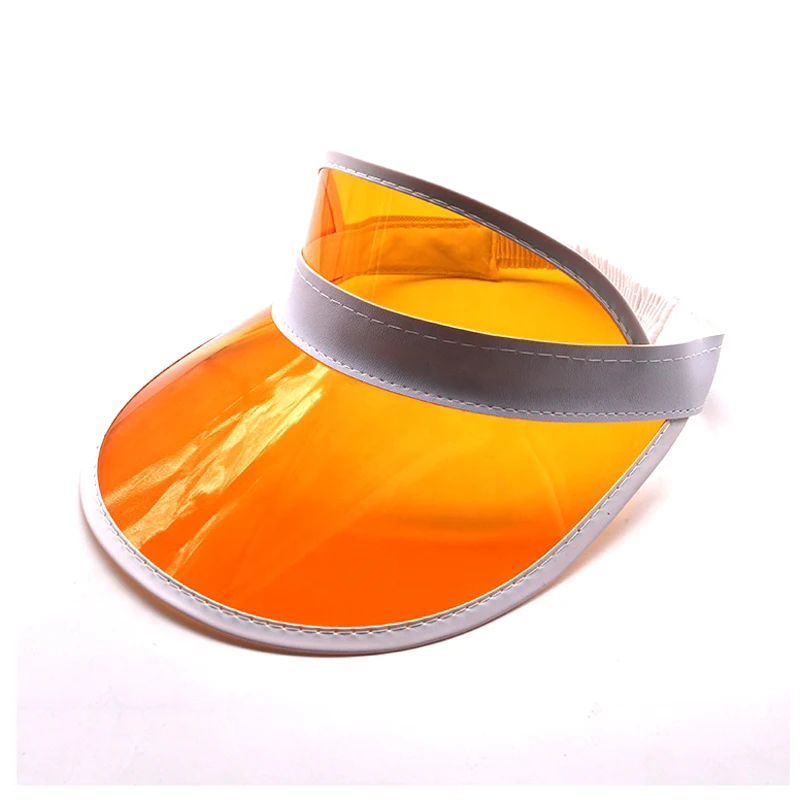 

Plastic Orange UV Face Sun Wide Brim Sun Visor Transparent Sport Sun Visor Hats Colourful Sport Cap