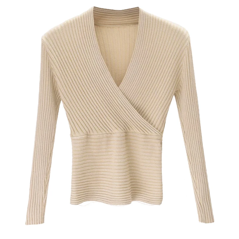 

2019 New Sexy Deep V Neck Sweater Women's Pullover Casual Slim Bottoming Sweaters Female Elastic Knitting Long Sleeve Tops Femme