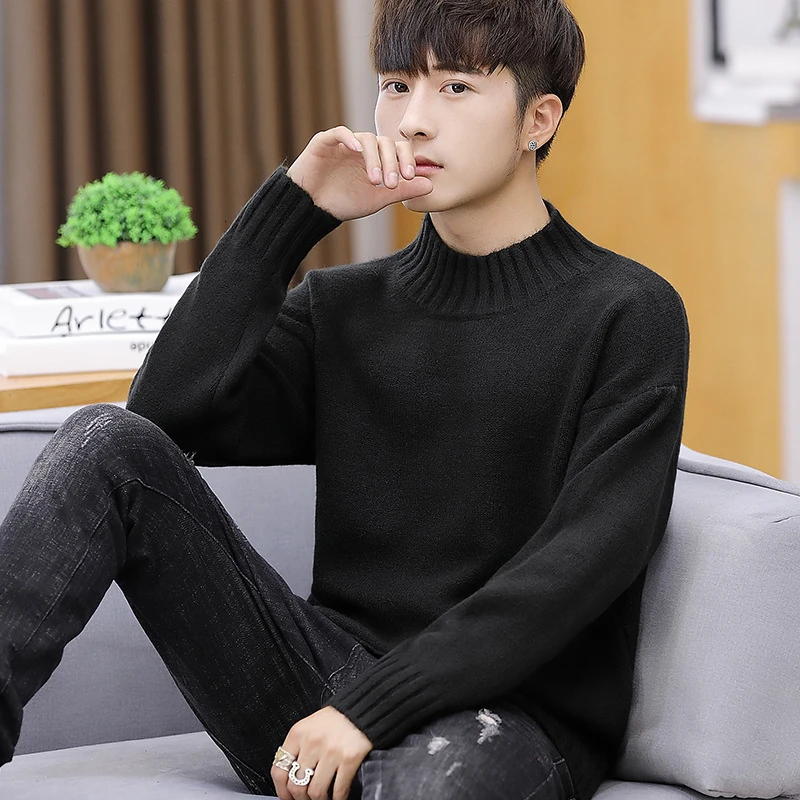 2019 Men Winter Tall Throat Thick Hot Trui Slim Fit Double collar Men's sweaters Male Cultivate one's morality | Мужская одежда