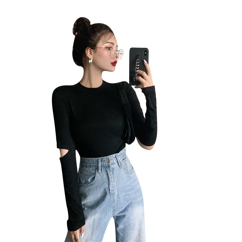 Ажурное тонкое осенне-зимнее нижнее белье женская футболка с длинным рукавом 2021