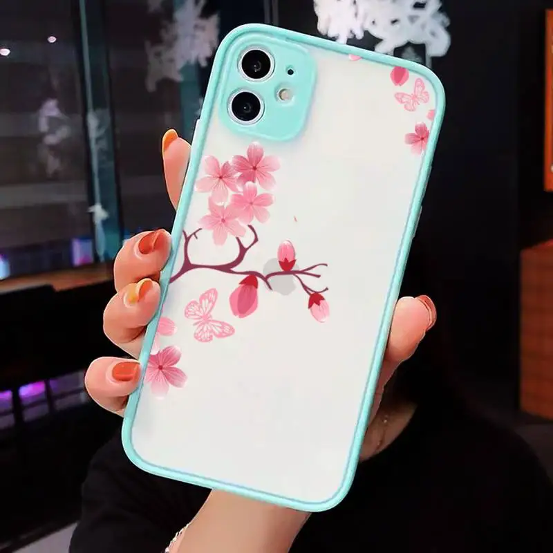 

Cute Bumper Girl petals Phone Cases matte transparent For iphone 7 8 11 12 plus mini x xs xr pro max luxury brand cover