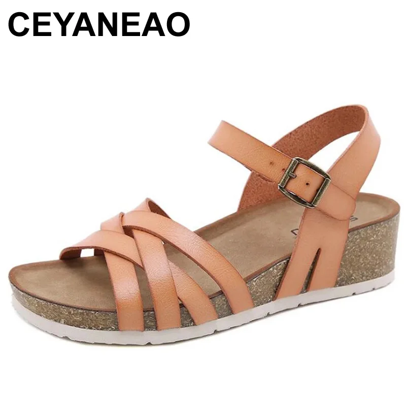

CEYANEAO Women Sandals Summer Fashion Cork Wedges Durable Slippers Ladies Platform Outdoor Casual Non-slip Beach Shoes Female