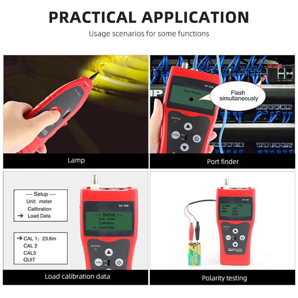 NF-308 Measure Network LAN Cable Length Cable Continuity Test Wire Tracker RJ45 RJ11 Ethernet Cable Tester Red