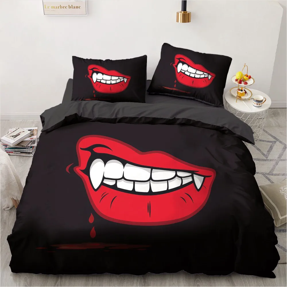

3D Black Comforther Covers Custom Design Halloween Quilt Cover Sets Pillow Sham King Queen Single Twin Size 180*200cm Bedclothes