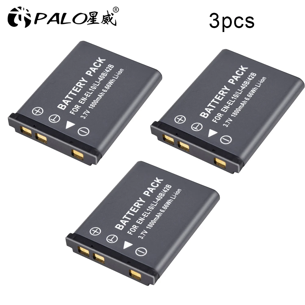 3 pcs PALO аккумуляторная батарея для цифровых фотоаппаратов EN-EL10 LI-40B 42B NP-45/80/82 3,7 V литий-ионная аккумуляторная батарея для nikon COOLPIX S60 S700 olympus D-630 с переменным фокусным расстоянием - Цвет: 3 pcs
