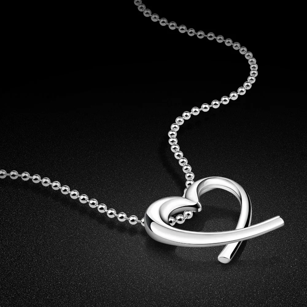 

Minimalist Women's 925 Sterling Silver Necklace Classic Heart Pendant Bead Chain 46-86CM Size Charm Jewelry Chokers Necklaces