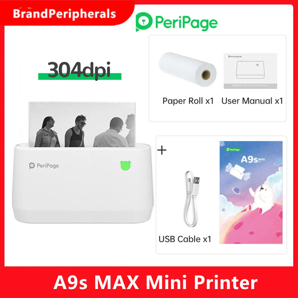 Портативный мини фотопринтер PeriPage A9s MAX 304 точек/дюйм BT беспроводной термопринтер
