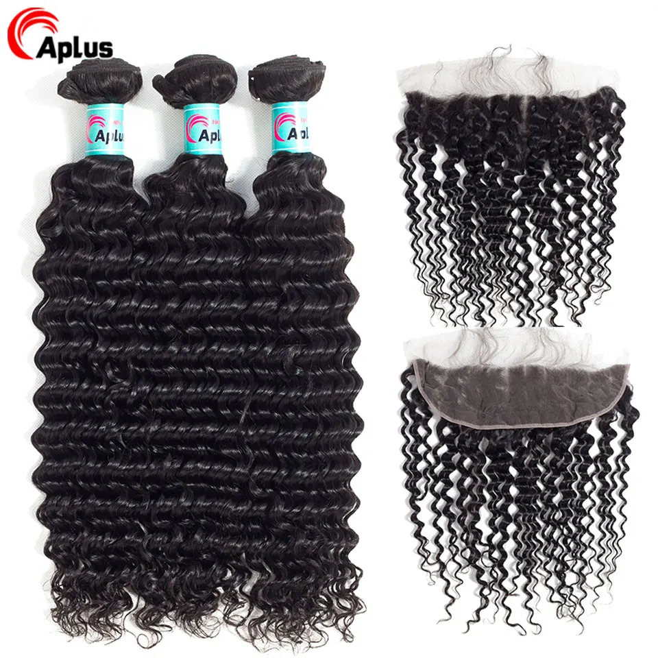 3 пряди бразильские с глубокой волной фронтальной частью 100% человеческие волосы