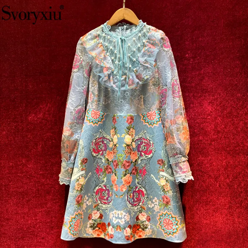 

Женское кружевное платье Svoryxiu, разноцветное винтажное платье с цветочным принтом, оборками и длинными рукавами, расшитое бисером, на осень ...