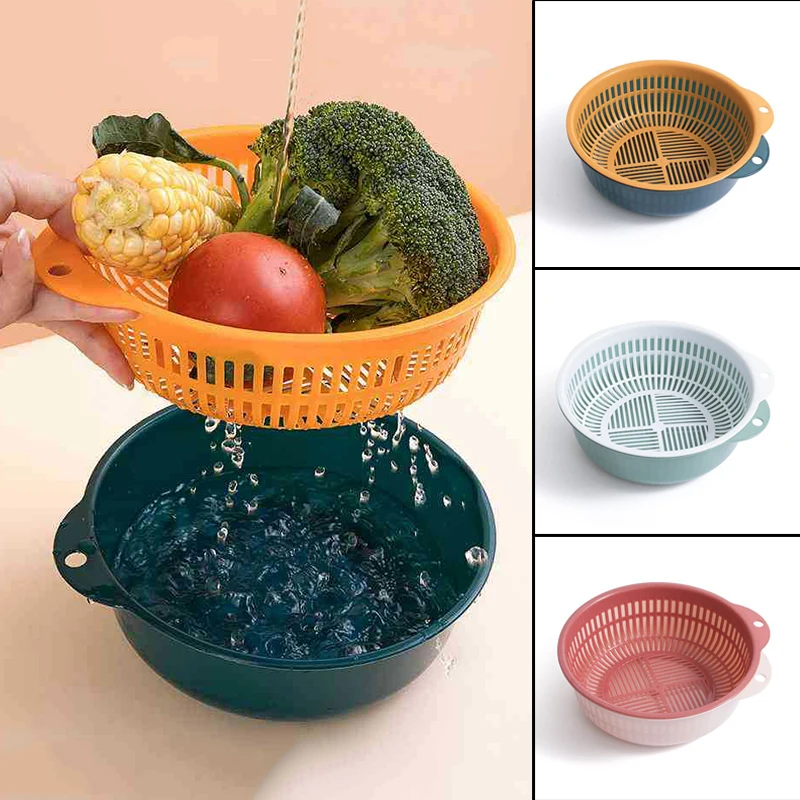 2-in-1 Kitchen Washing Basket for Vegetables Fruits Meats Cleaning Double-layer Self-Draining Basin SDF-SHIP | Дом и сад