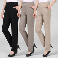 womens cropped trousers spring summer thin elastic high waist mothers pants middle aged elderly straight pants