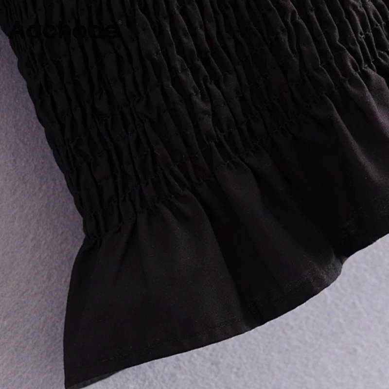 

Aachoae Women Peter Pan Collar Patchwork Cropped Blouse Puff Short Sleeve Summer Shirts Female Single Breasted Slim Blouse Tops