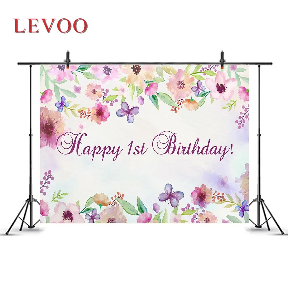 

Levoo Colored Flowers Theme Backdrop Polyester Happy 1st Birthday Party Decoration Background Banner Props Photophone Photo Zone