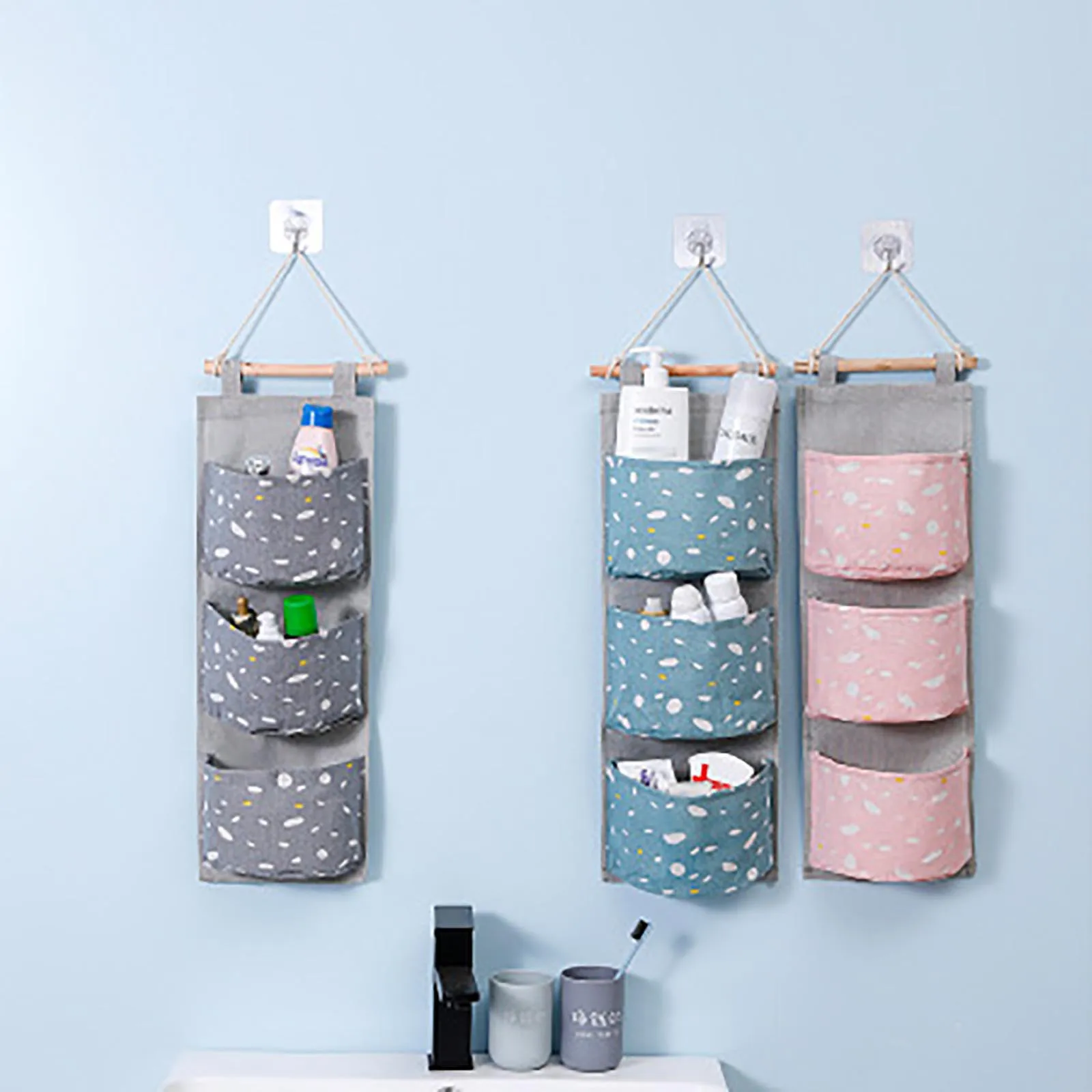 Органайзер для вешалки Pocket Hanging Organizer Wall Pouch Cosmetic Toys 1PCS Storage Bag 3-Pocket Splash-proof Door #2021 on.