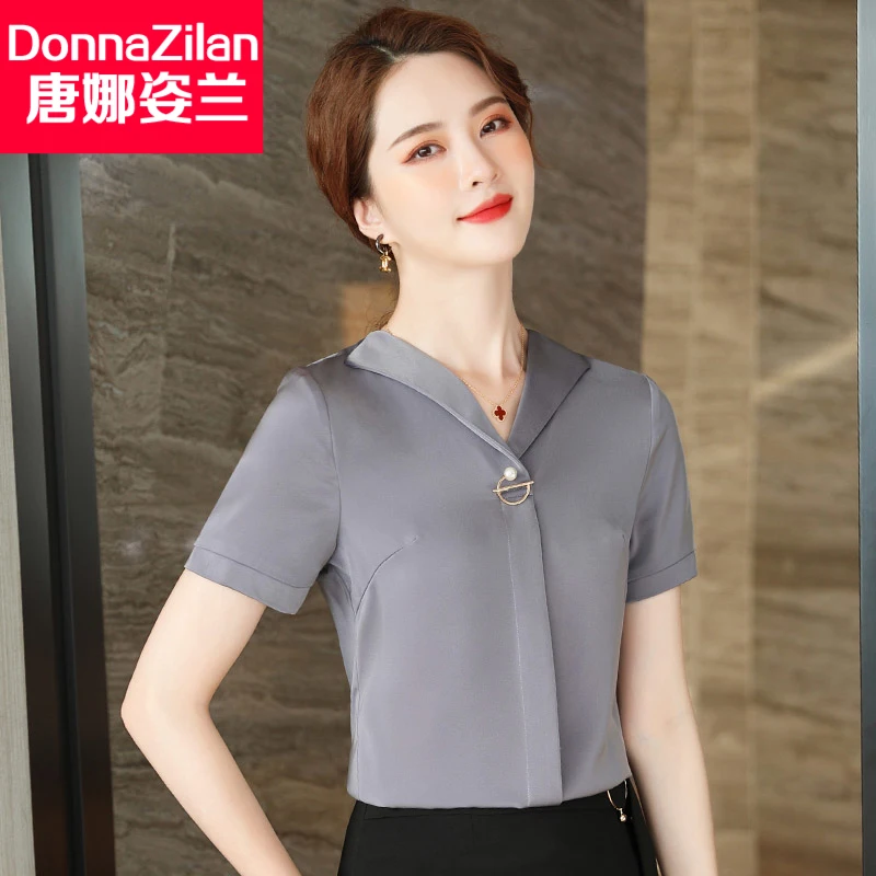 

Business Shirt Women's Short Sleeve 2021new Summer Thin Top Fashionable Elegant Green V-neck Chiffon Shirt