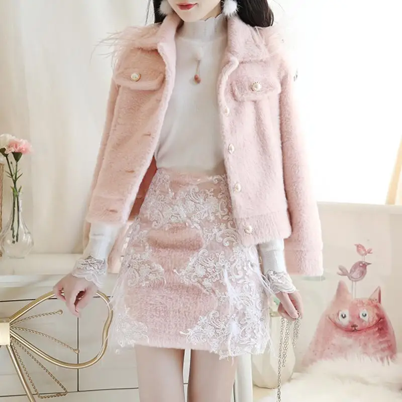 Женский осенне зимний Кардиган + юбка женский костюм из искусственной норки