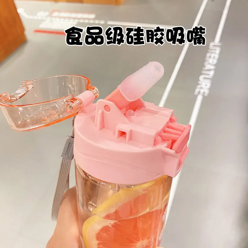 

Net red water cup boys and girls Korean version lovely straw cup ins fresh plastic cup sports handy cup anti falling