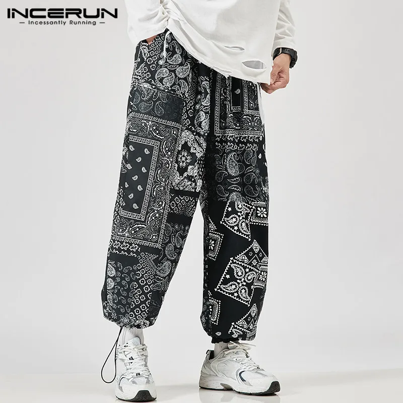

Штаны-багги INCERUN мужские с принтом, свободные джоггеры с эластичным поясом, повседневные брюки-султанки, 5XL, весна 2021