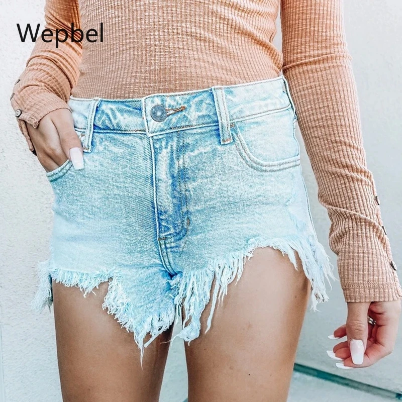 

Wepbel Washed Ripped Club Wear Hot Pants Sexy Washed Shorts Jeans Women Straight-Leg Denim Shorts Pants High Waist Hole