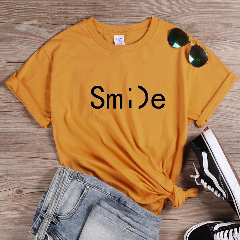 ONSME Smile Letters футболки женские летние 2019 новые свободные с круглым вырезом и