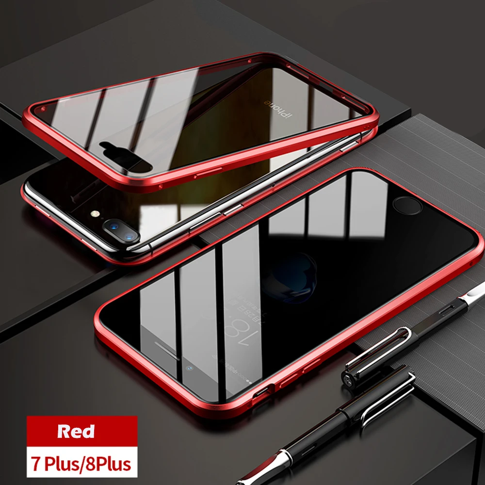 for iphone 7P 8P Двухсторонний чехол из закаленного стекла, Роскошный прозрачный чехол для телефона с открытым магнитом для 7 8 Plus 7Plus 8 Plus X XS MAX XR, чехол для телефона - Цвет: for iphone 7P 8P