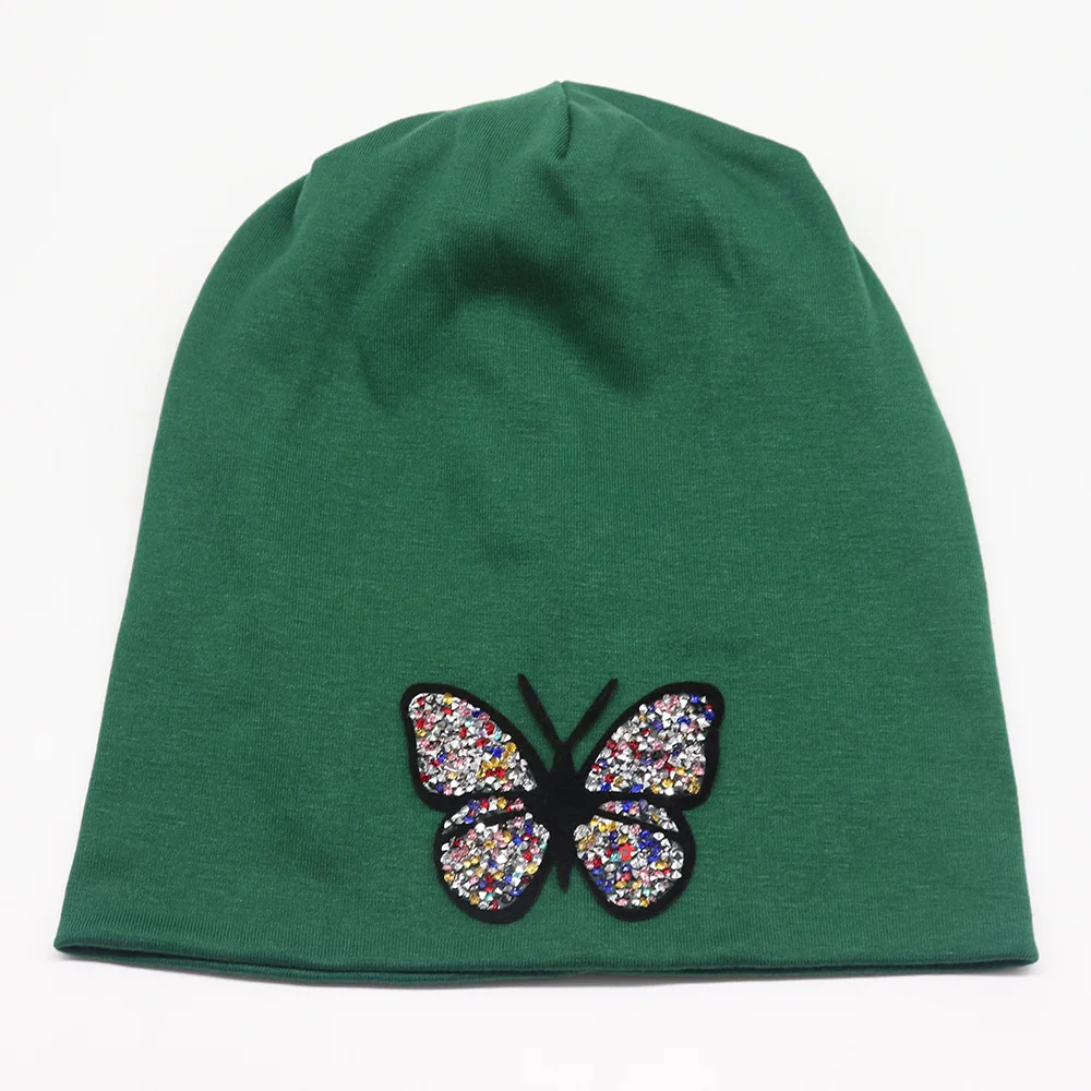 Women's Beanies Butterfly Hats 2019 Autumn Solid color Slouchy Soft Cotton Women Ladies Bonnet Hat Skullies with Applique BN013 |