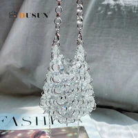 womens evening crystal clutch beading shoulder bag elegant mini hand woven clear handbag fashion chains wedding crossbody bags