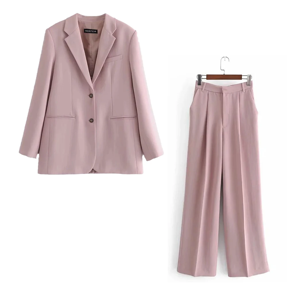

2021 New Women 2 piece set suit Blazer and Trousers Loose Oversized High Fashion Elegant Chic Lady Woman blazer Suits