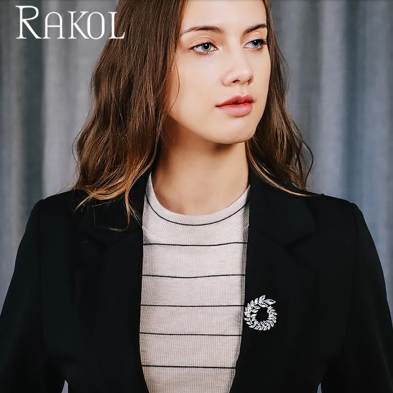 RAKOL новый роскошный блестящий лист ААА фианит с брошь искусственным жемчугом