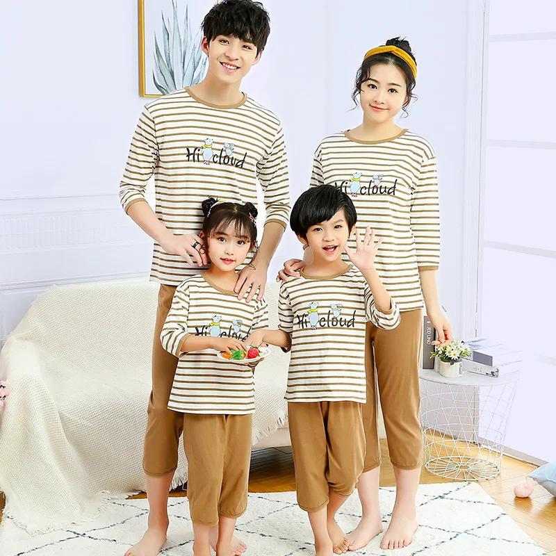 Conjuntos de pijamas de aspecto familiar, ropa de dormir de algod&oacute;n para padres e hijos, a juego, de verano-4